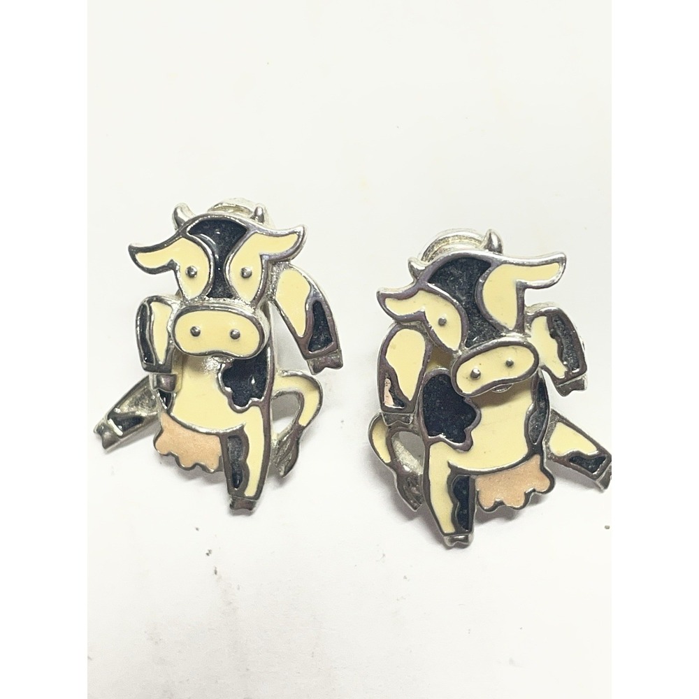Vintage *Edgar Berebi* Enamel Earrings 1990's Silver Cows